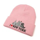 Logo embroidery on both sides pink girl's winter beanie knitted beanis