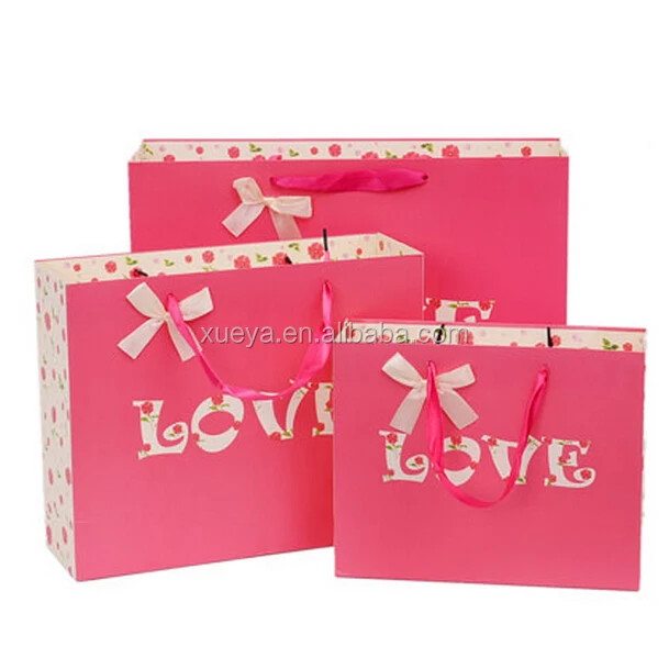 lovely rose pink custom valentines bag/wedding gift paper bag