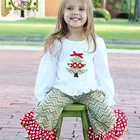 Christmas childrens girls boutique clothing wholesale kids girls chevron ruffle pants sets
