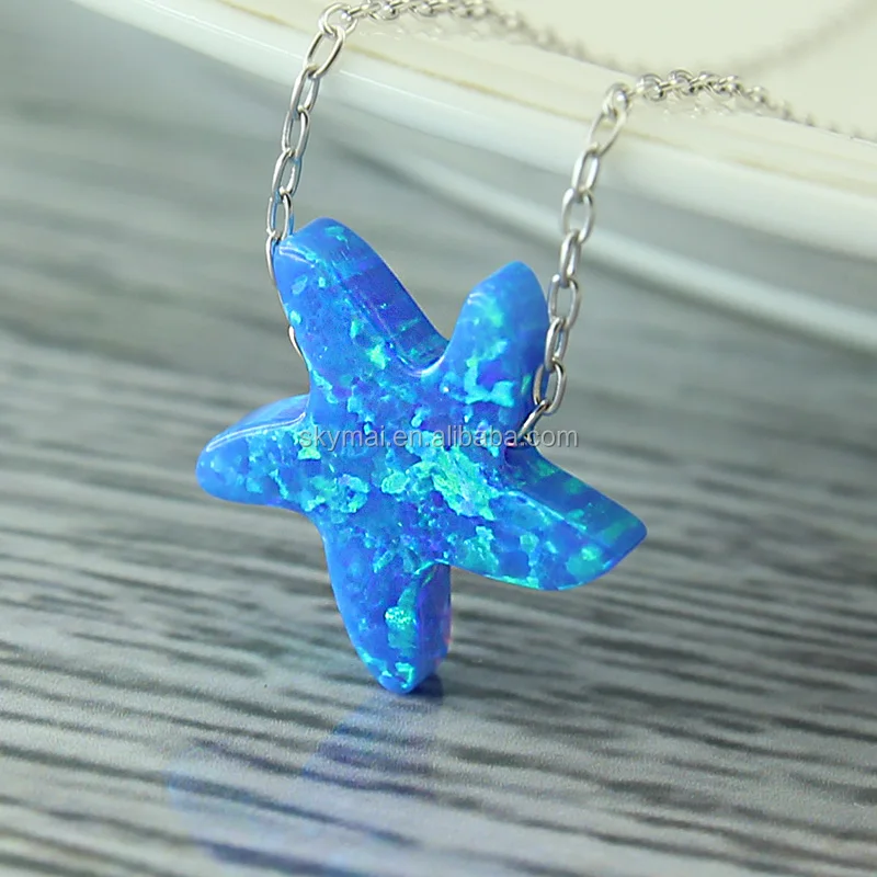Sea star starfish opal pendant necklace,natural stone 925 sterling silver jewelry