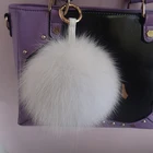 Handmade Real fur ball fox fur balls fur pompoms keychain with leather strap for bag