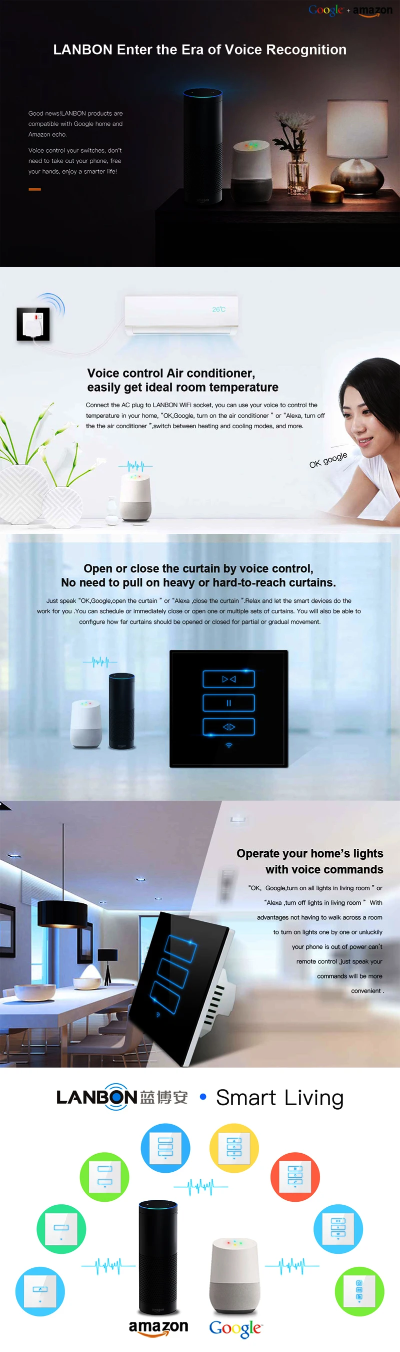 LANBON New Model Switch intelligent voice control built-in wifi module wall light switch beyond ZigBee zwave no need gateway - ANKUX.COM