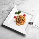 Restaurant Tableware Durable White Porcelain Square Plates, Hotel Square Pasta Dish/