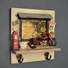 Vintage Wooden Photo Frame With Gas Pump And Motorcycle Model Metal Craft Antique Creative Gift Home Decor Ornaments Hook