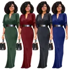 Western style v-neck short sleeve long maxi dress with belt for women wholesale