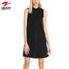 Women's Sleeveless Shirt Collar Button Front Crepe Trapeze Wholesale Casual Dresses