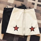 Factory Sale Mini lady skirt black / white Genuine Leather Skirt