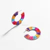2019 new hand craft colorful raffia earrings C shaped Hoop earrings