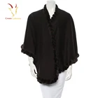 Fashion Women Cashmere Scarf Shawl With Rabbit Fur Trim