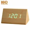 KH-WC006 KING HEIGHT Promotional Multicolor LED Digital Voice Control Triangle Wooden Alarm Clock
