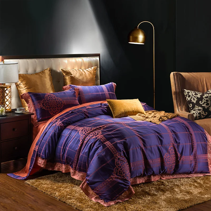 Waliicorners Tribute Silk Jacquard silver gray Luxury Royal Bedding set 4Pcs King Queen size bed sheet set Duvet cover pillow shams 97 WFG_1479