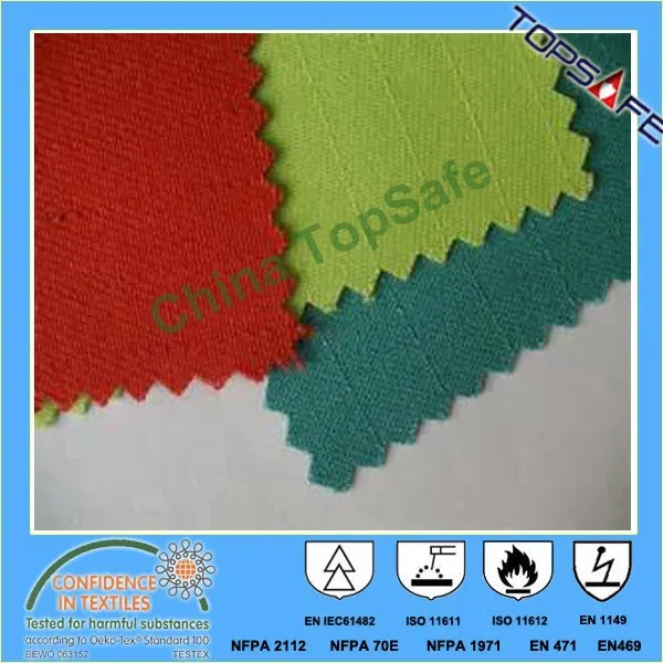 EN11611/EN1149/NFPA 2112 CVC flame retardant Teflon finished fabric 300gsm for workwear and coverall