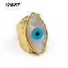 WT-R312 Wholesale Shell One Eye Rings Women Dainty One Eye Jewelry Natural Sea Shell With Gold Bezel Charm Adjustable Rings