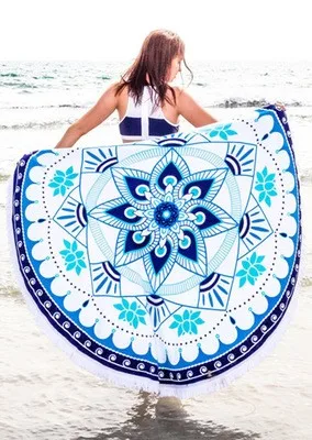 Round custom printing Beach Towel With Tassel White & Black Cotton Circle Beach Towels