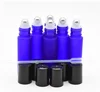 HeLun In Stock Frosted Cobalt Blue Glass Roll On Cosmetic Perfume Oil Bottles