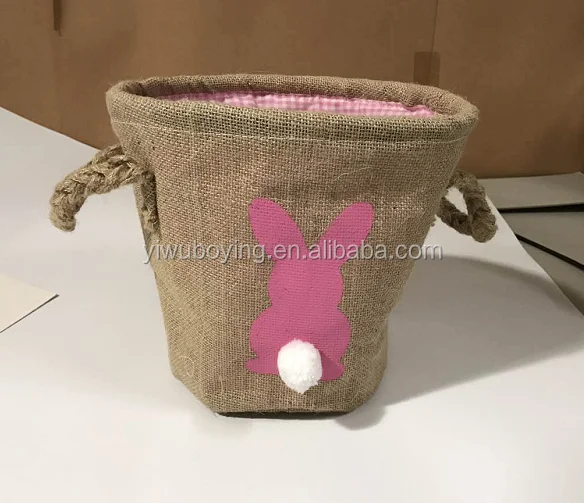 hot selling burlap bunny easter bucket easter egg basket bunny