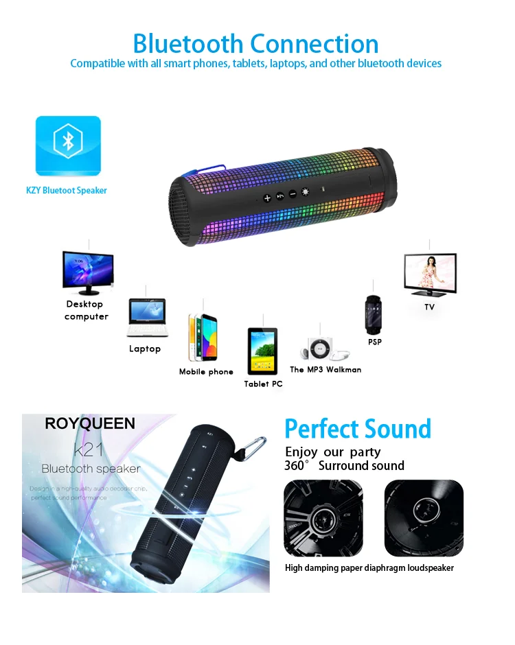 mini portable waterproof wireless bluetooth speaker with led light