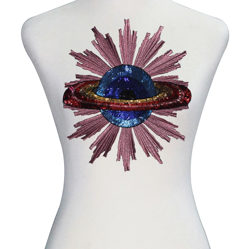 Fancy Large Iron On Applique Beaded Sequin Globe Embroidery Patches For Clothing