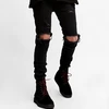 new model Super Skinny Fit black Distressed denim man jeans pant with Rip Knee brand logo