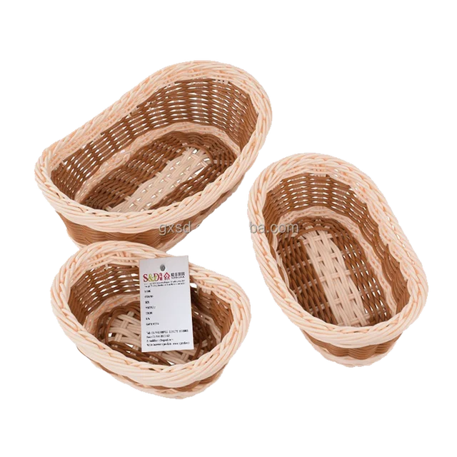 pe rattan snack food storage oval shaped rattan basket set