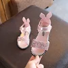 2019 Hot Sale Baby Girl Sandals Fashion Bling Shiny Rhinestone Girls Shoes With Rabbit Ear Kids Flat Sandals