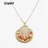 WT-JN040 Wholesale Amazing Custom Pendant with 24K gold trim on edged Natural colorful scallop shell Pendant necklace