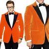 New Orange Premium Velvet Coat Pant Man Suit Evening Dress Wedding Party Tuxedo Suits