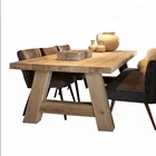 5cm Thickness Natural Color Solid Wood Antique Style Dining Table Meeting Table