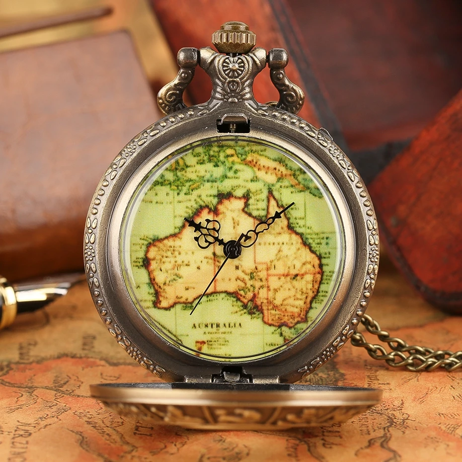 Retro Bronze Zodiac Constellation Case Hollow Necklace Pocket Watch Modern Australia Map Pendant Fashion FOB Chain Jewelry Clock 2017 2018 Gifts (4)