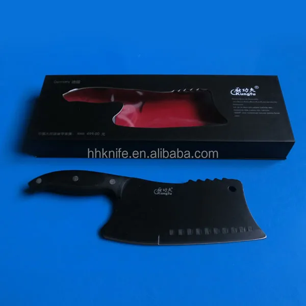 stainless steel meat knife/cleaver with black plastic handle