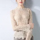 2019 New Fashion Wear wholesale sexy hollow out club girls lace tops Perspective vintage Long sleeves t-shirt women