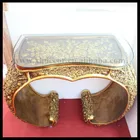 Antique gold color glass top luxury console table set hallway console table with mirror