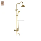 Gold Classic Wall Mounting Bathroom Faucet Brass Bathtub Water Mixer Tap Set
