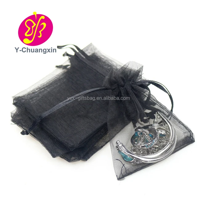 2018 amazon hot selling black organza gift bag with drawstring