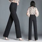 Ladies fashion formal Office High waist wide leg pants long black high quality pants