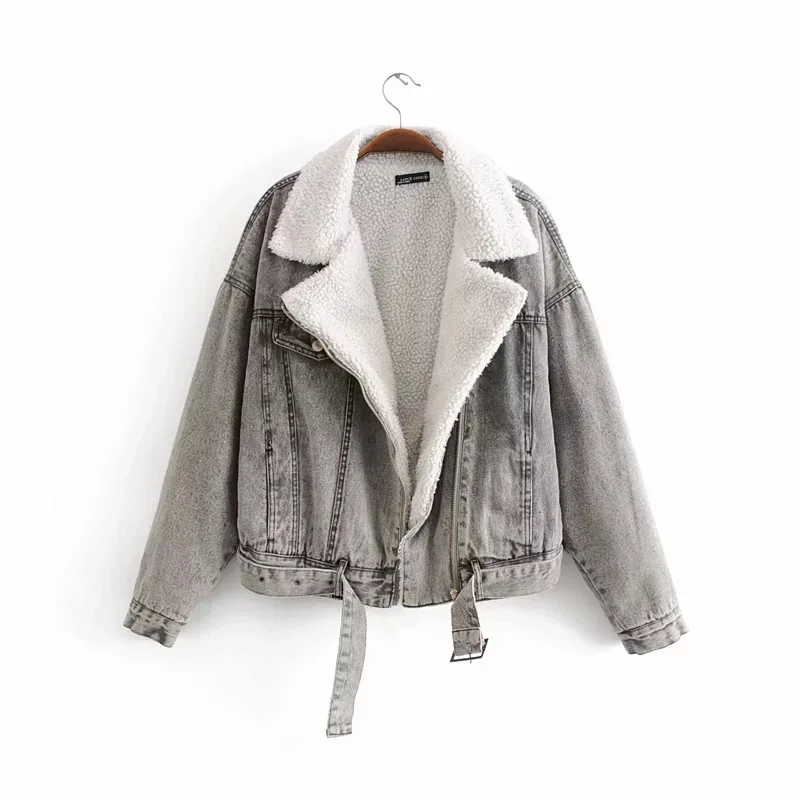 High Quality Denim Windbreaker Jacket Lined With Fleece Coats Wool Lining Jackets for Women