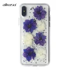 aikusu beautiful real dried flowers cell phone case floral cover for iPhone 6 7 8 X XS MAX XR