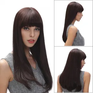 long straight full wig 100% natural human hair dark brown sey