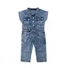 2019 eBay hot selling little cool toddler girl fashion clothes denim washed old jumpsuit