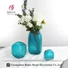 Factory sale flower vase glass decorative blue frosted thick square glass vase made in china
