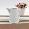 Hot sale simple white ceramic embossed milk pot tea and coffee jug with handle