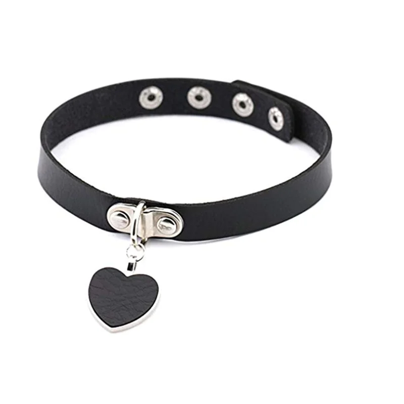 Por ejemplo CN /_ /_ Corazón Colgante Collar Gargantilla Negro Imitación Cuero PU Esclavo Cadena Collar
