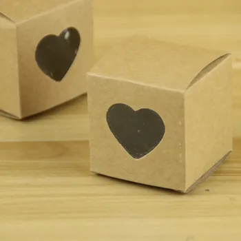 love heart window square gift packaging brown kraft paper box