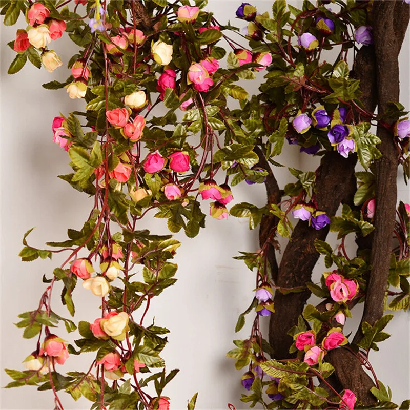 220 centímetros Falso Rosas De Seda Artificial Ivy Vine Flores Com Folhas Verdes Para A Decoração Pendurado Garland Casamento Casa Decor