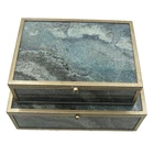 Modern design rectangle glass jewelry box marble look printed glass chest box