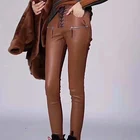 Wholesale High Waist Pencil real lambskin leather woman pants Skinny Leather Trousers