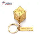Gold plate zinc alloy cube shape metal keyring facy brass cube keychain