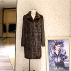XunXin 2019 luxury turndown collar real mink coffee brown long winter jackets fur coat