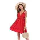 Summer new women's beach skirt ruffled strap dress