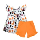 halloween clothing sets USA girl kids clothing baby outfits black cat halloween wear set